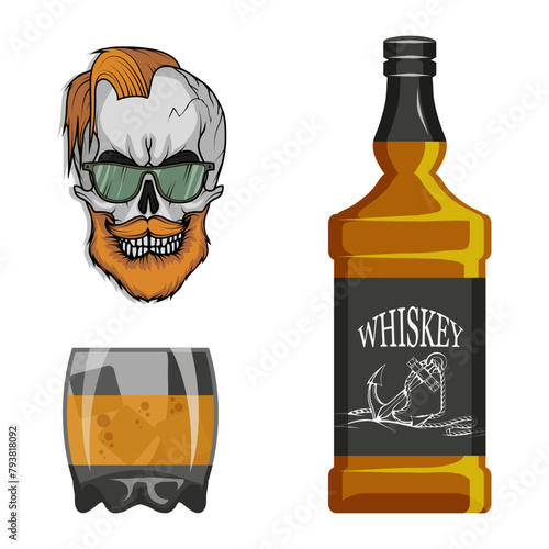 bottle of whiskey and a glass, binge drinking, bottle and a glass, alcohol drink, alcohol for men, bottle of whiskey, ancient alcoholic drink, vector artwork