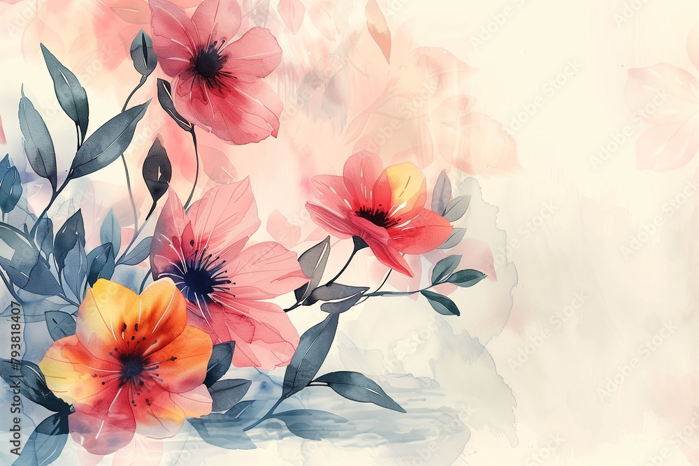Beautiful Flowers in the Style of Watercolor on pastel Background. perfect for elegant card, invitations