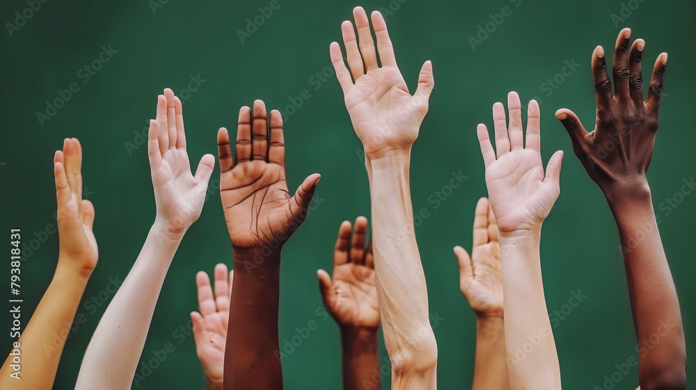 hands rise up, symbolizes equality, struggle, emancipation and freedom. Juneteenth, African-American Independence Day, hands rise up, symbolizes equality, struggle, emancipation and freedom. Juneteenth, African-American Independence Day,