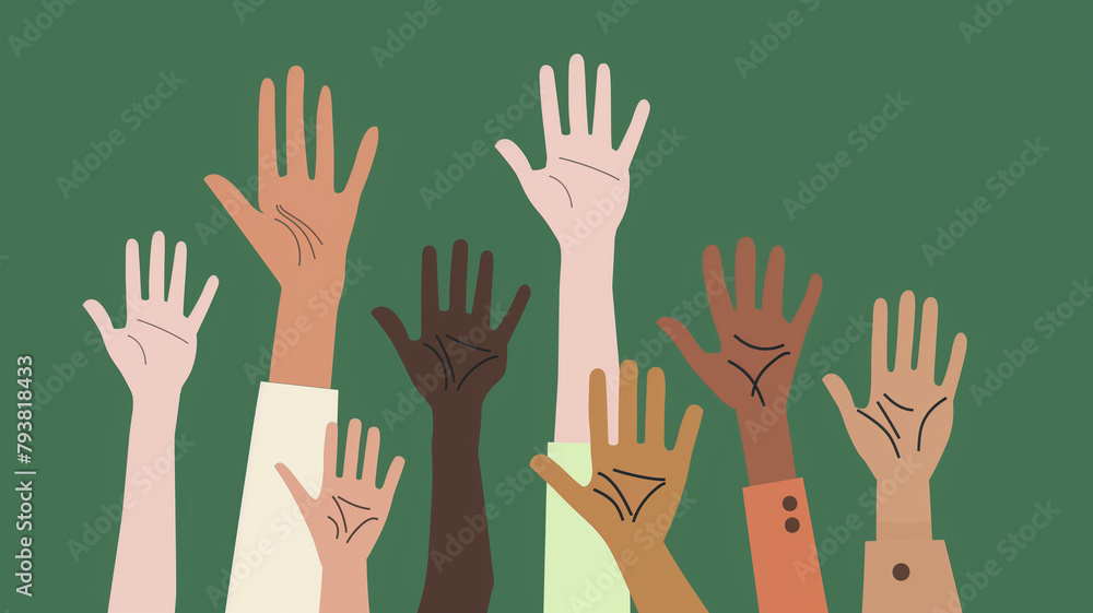 hands rise up, symbolizes equality, struggle, emancipation and freedom. Juneteenth, African-American Independence Day,