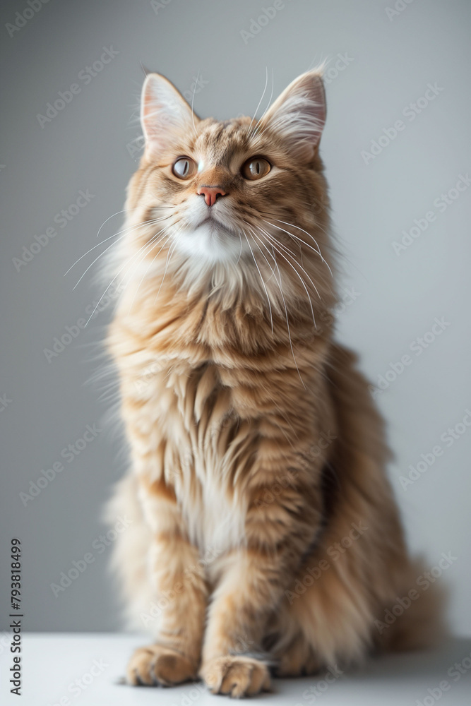 Portrait of beautiful cat looking up. Cute banner with a cat.