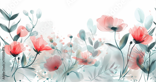 Abstract colorful flower background with beautiful flowers. Floral horizontal banner with spring and summer blooming herbs.