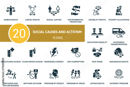 Social causes and activism set. Creative icons.