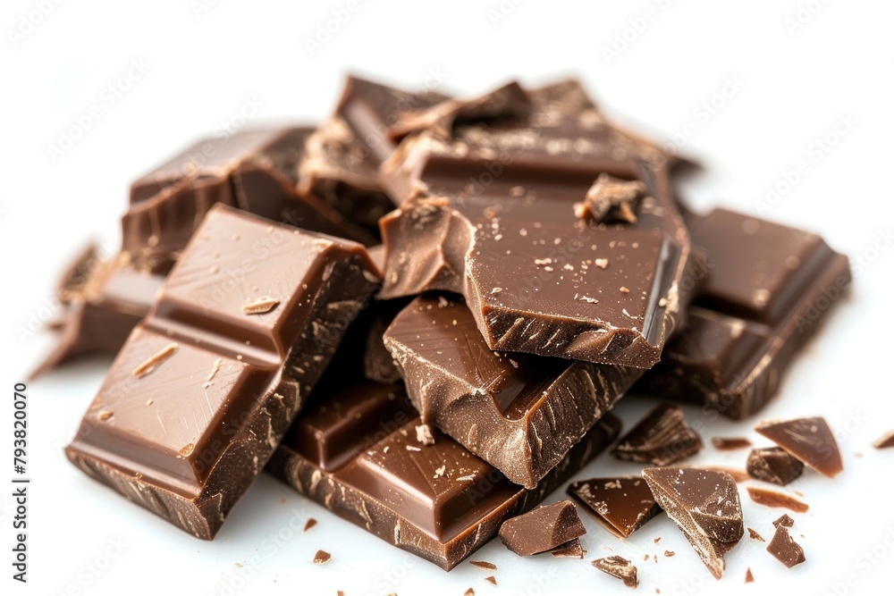 broken chocolate on a white surface broken chocolate on a white surface