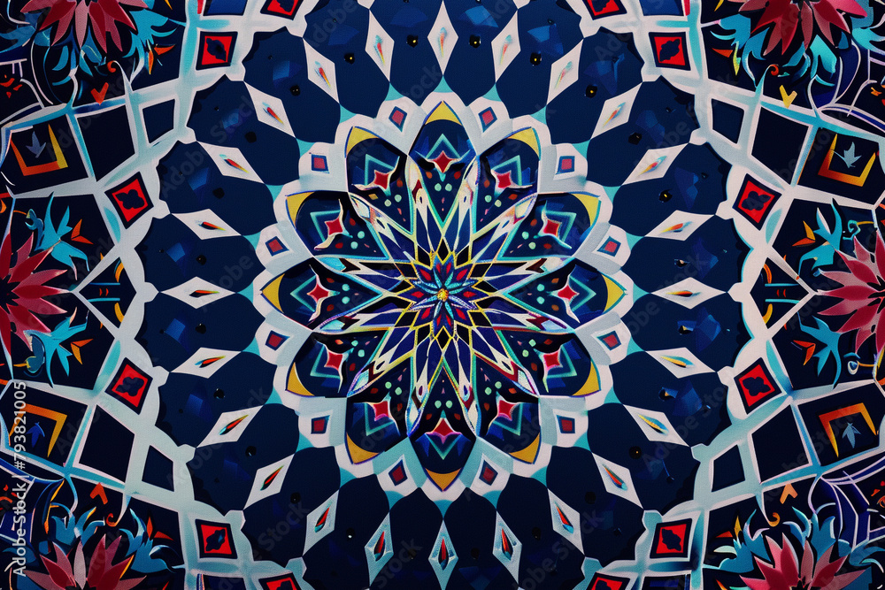 Abstract patterns inspired by the intricate designs of Islamic art, with repeating motifs and intricate symmetry.