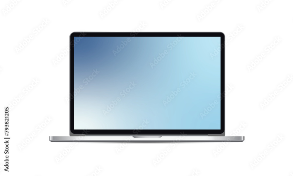 A portable laptop mockup. Notebook front view on white background. Vector illustration A portable laptop mockup. Notebook front view on white background. Vector illustration