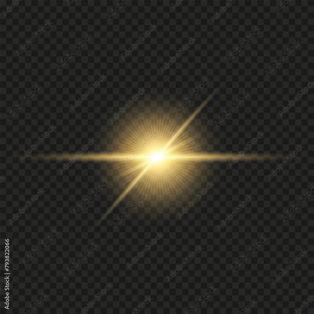 Vector gold bling light on a transparent background. Bright flash ...