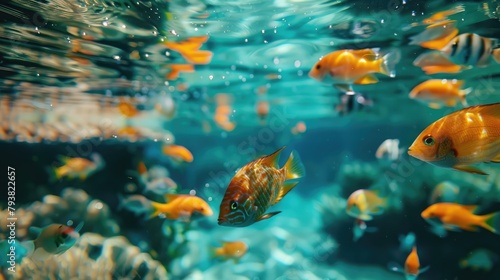 Swimming fish  Color flowers fish sea swimming and the fish are visible inside the water