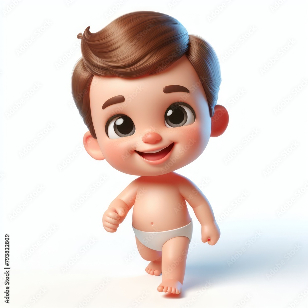 Happy smiling 3D cartoon baby boy character on white background Happy smiling 3D cartoon baby boy character on white background