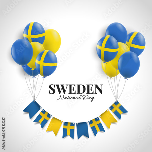 Sweden National Day. Background with balloons, flags. Vector Illustration
