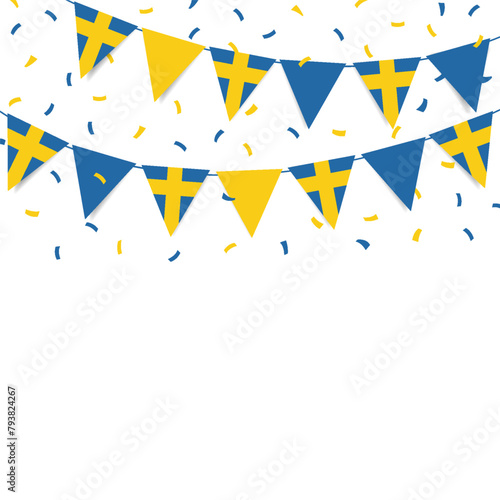 Sweden National Day. Garland with the flag of Sweden on a white background. Vector Illustration

