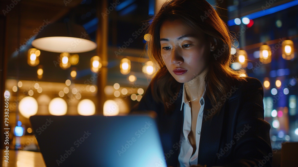 Fototapeta premium Focused Professional Working Late Hours