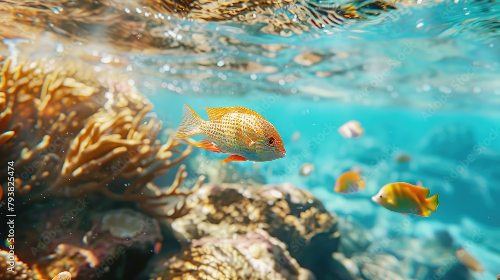 Fototapeta premium Swimming fish, Color flowers fish sea swimming and the fish are visible inside the water