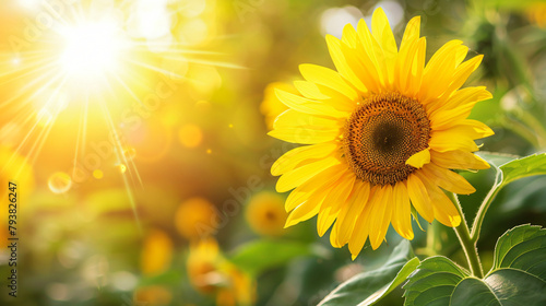 Closeup of yellow sunflower under sunlight 