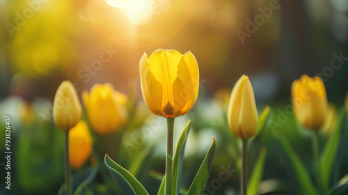 Closeup of yellow Tulip flower under sunlight