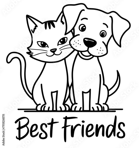 Cat and dog best friends on white background. For t-shirt design, poster, banner and other design.
