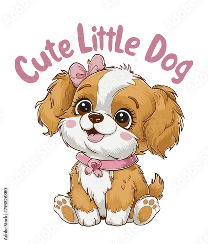 Cute little dog on white background. For t-shirt design, poster, banner and other design.
