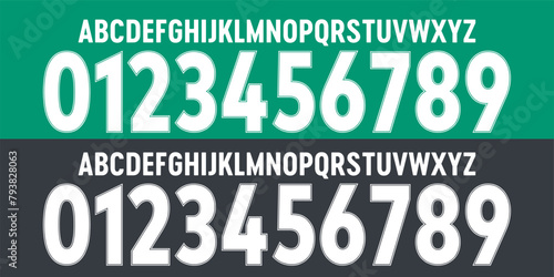 font vector team 2020 - 2021 kit sport style font. football style font with lines. werder bremen font. sports style letters and numbers for soccer team.  photo