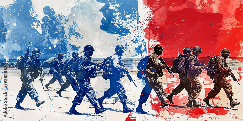 Obraz premium illustration pour les célébrations du débarquement Américain en Normandie en juin 1944