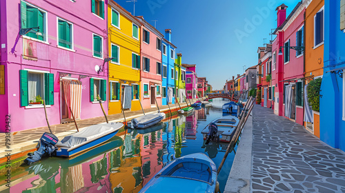 Colorful architecture on the canal in Burano island 