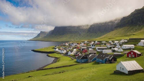 Village of Mikladalur, Faroe Islands, Denmark. Village of Mikladalur located on the island of Kalsoy, Faroe Islands, Denmark photo