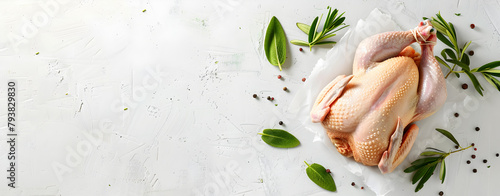 Fresh raw chicken breast fillet with herbs ,Chicken or  meat ready for cooking on  a white background.

 photo