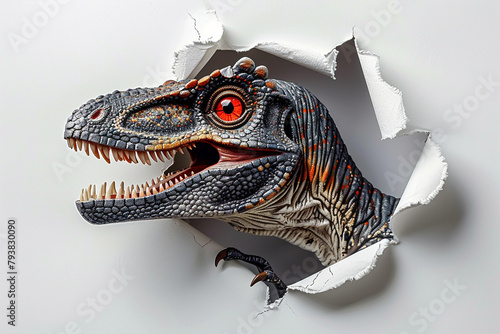 3D Dinosaur Bursting Through Wall © vetre