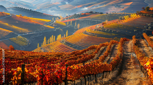 Colorful autumn vineyards in Douro river valley 
