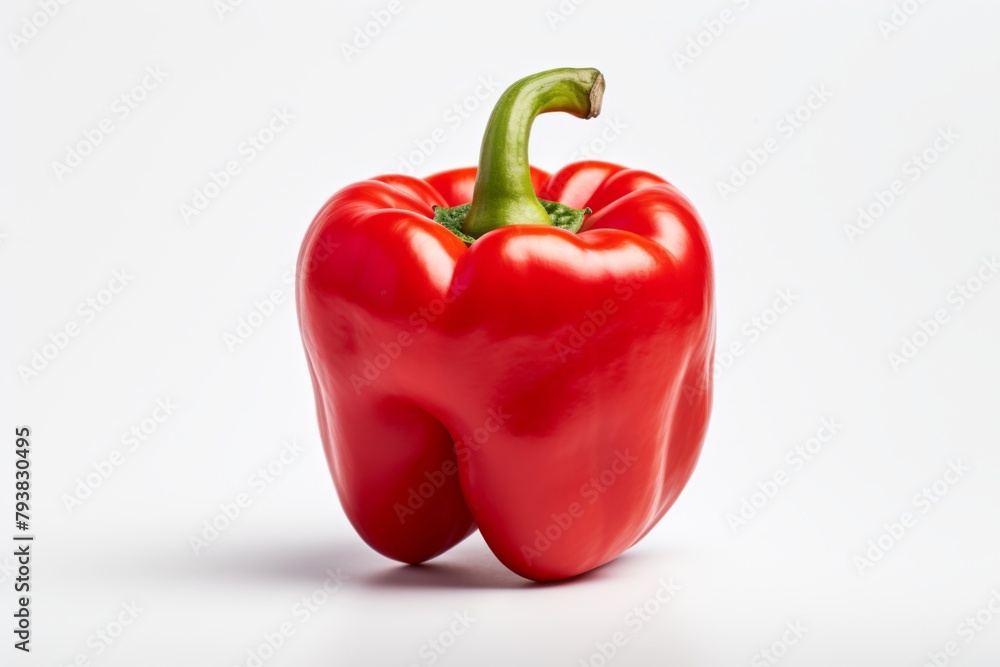 A single red bell pepper isolated on white background.One red capsicum isolated on white.