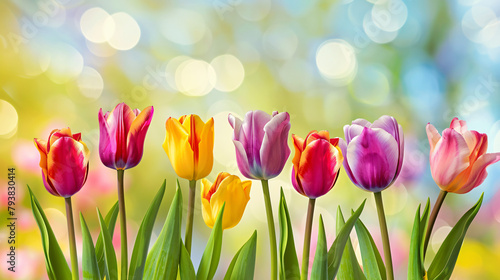 Colorful fresh spring tulips flowers background