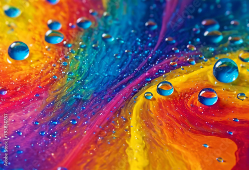 Bright abstract colorful background with blue drops and bubbles