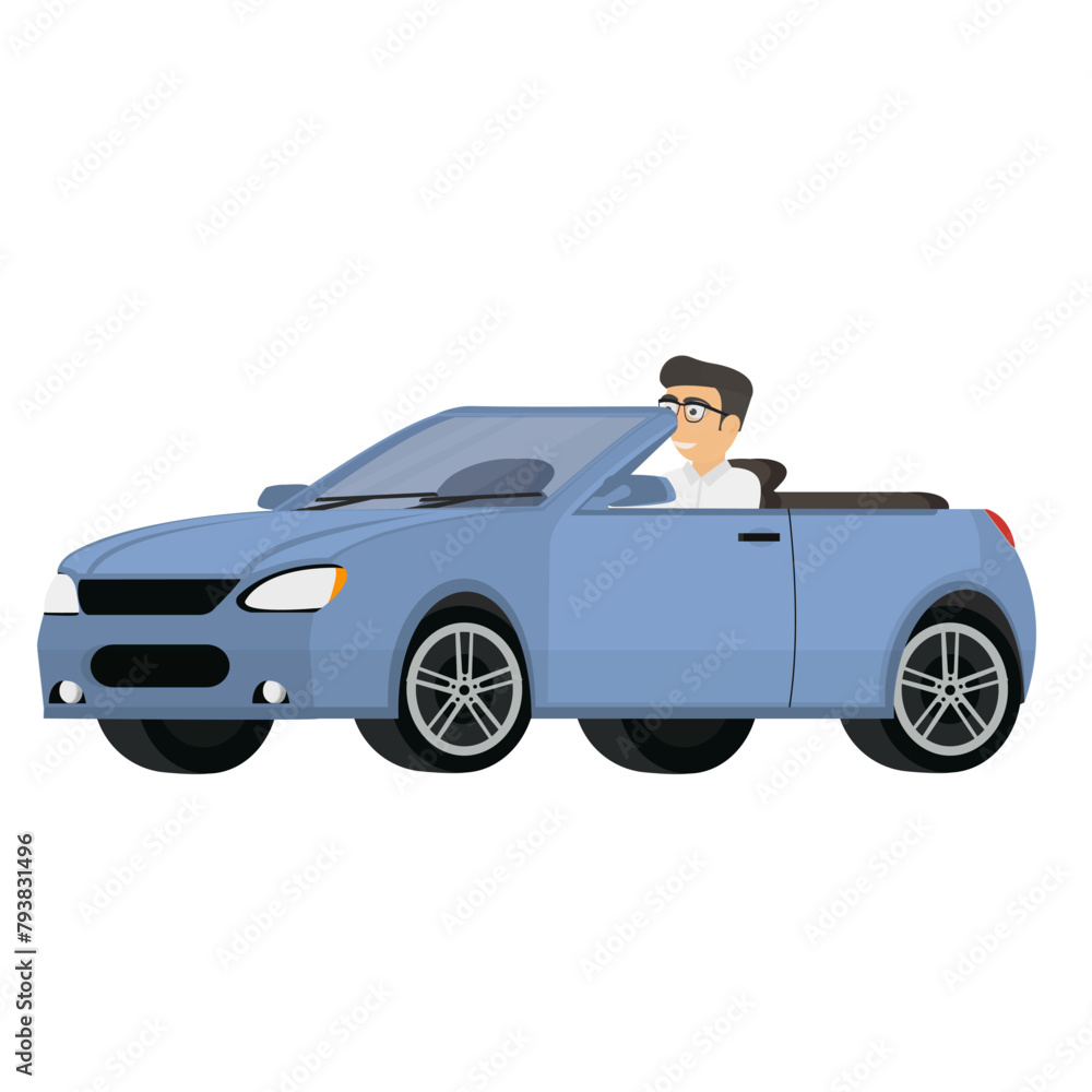 Man in a convertible. Car, vector illustration