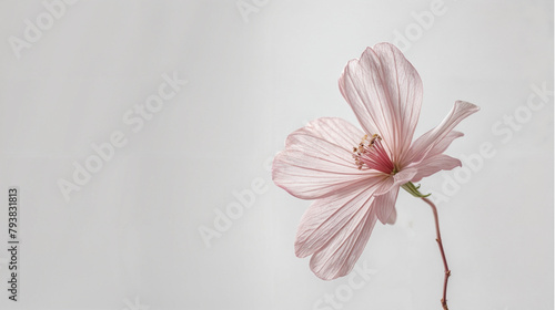 White  aesthetic photo image capturing the simplicity of a tiny flower on a pastel background, creating an aesthetic canvas for meaningful text.