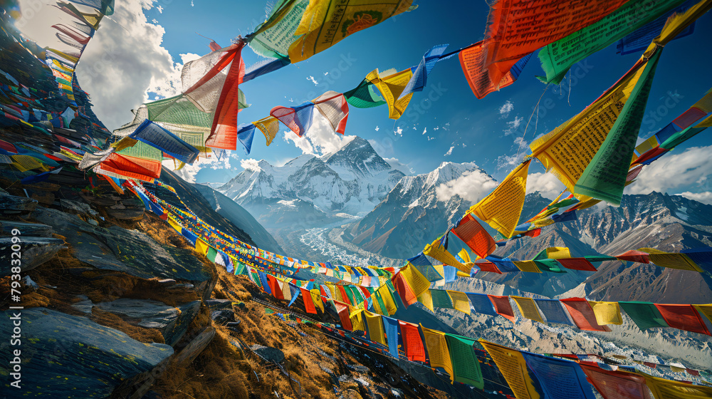 Colorful prayer flags on the Everest Base Camp trek 