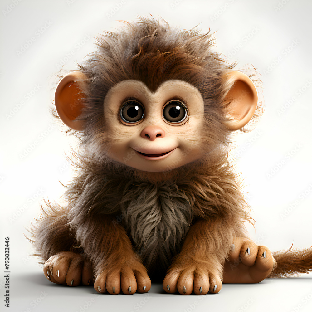 3D Render of a cute little monkey isolated on white background. 3D Render of a cute little monkey isolated on white background.