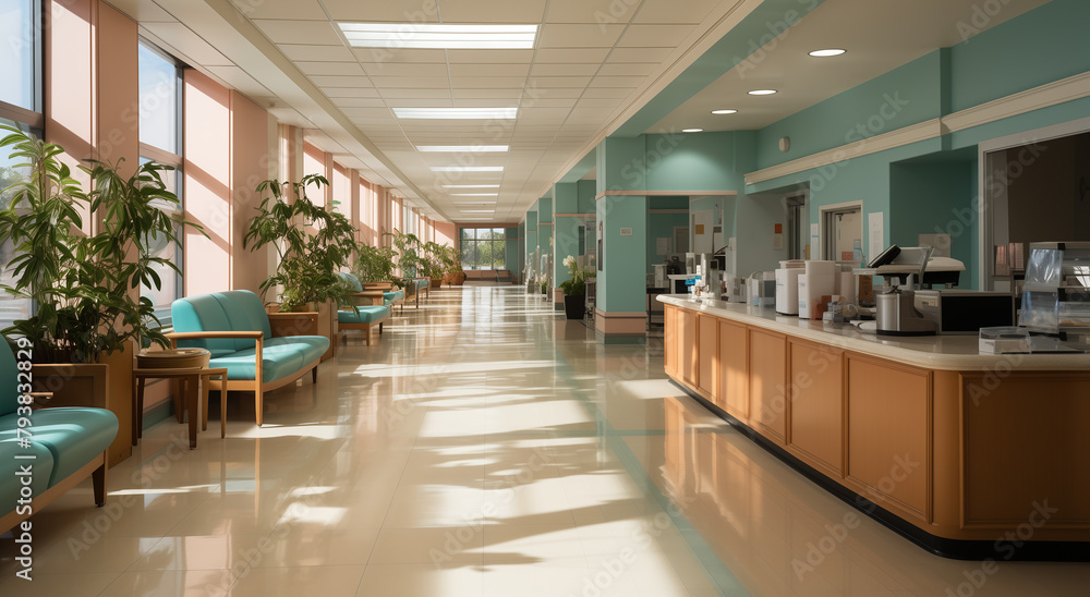 Abstract blur hospital background. Hospital Reception perspective Abstract blur hospital background. Hospital Reception perspective