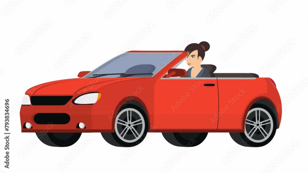 Woman in a convertible. Car animation, alpha channel enabled. Cartoon Woman in a convertible. Car animation, alpha channel enabled. Cartoon