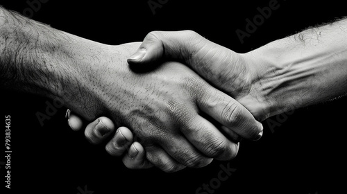 Handshake Gesture Two hands clasped together in a firm handshake symbolizing agreement partnership or mutual respect in a professional or social context.