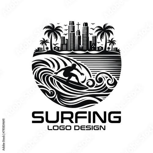 Canvas Print Surfing Vector Logo Design