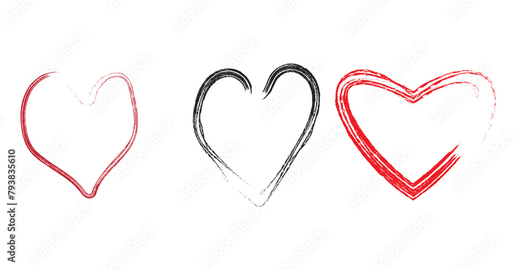 Red love heart brush of rough strokes isolated over a white background for Valentine's Day, a wedding, or. Hand drawing design.