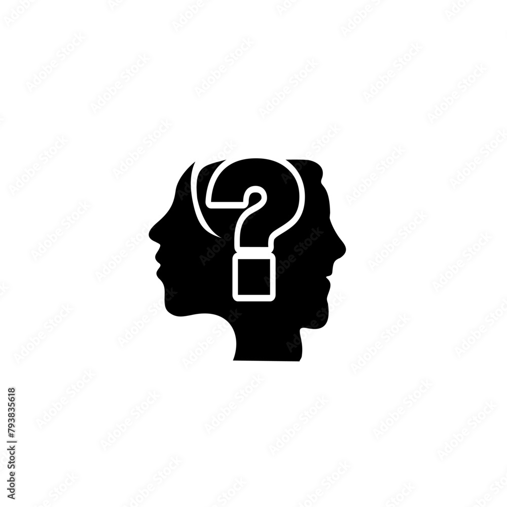 Man and woman with question icon isolated on white background Man and woman with question icon isolated on white background