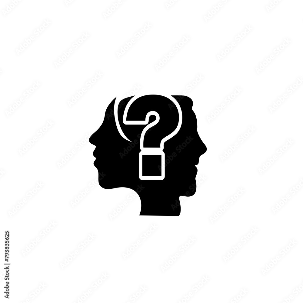 Man and woman with question icon isolated on white background Man and woman with question icon isolated on white background