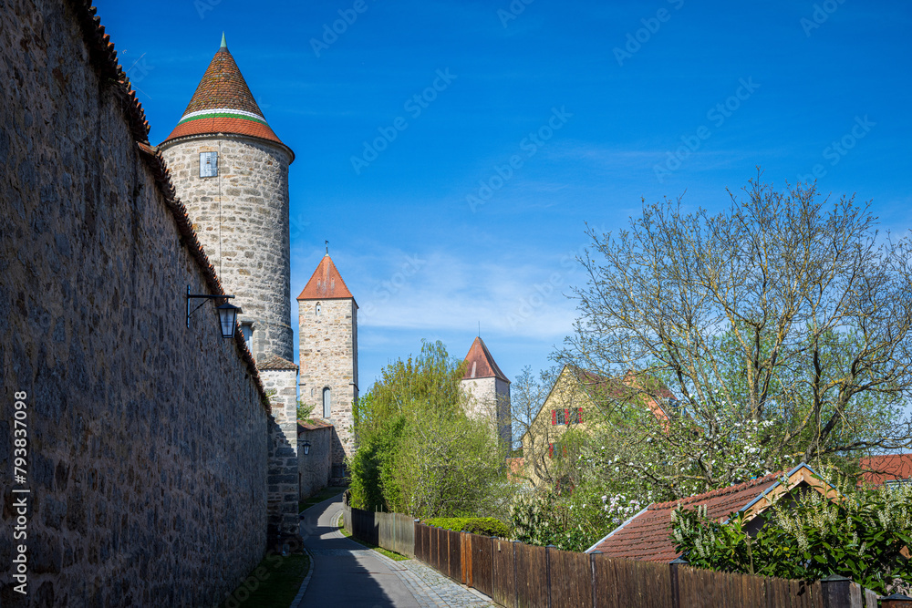 old city wall with ancient towers of dinkelsbühl germany