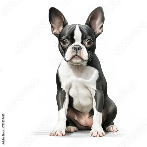 clipart boston terrier sitting сreated with Generative Ai photo