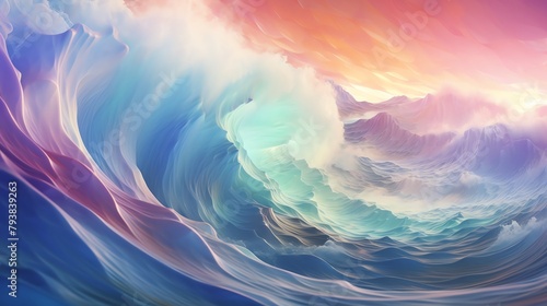 Capture the mesmerizing Aerial view of waves crashing within a frame of wonder Using computer-generated 3D rendering techniques, depict a futuristic space scene with vibrant colors and elements of che photo