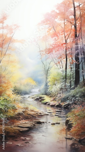 Visualize a serene Rear View Haven with soft pastel colors in a traditional watercolor medium, capturing a peaceful moment in a nature setting