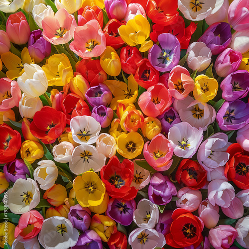 Fondo con detalle y textura de multitud de flores de tulipan en varios colores