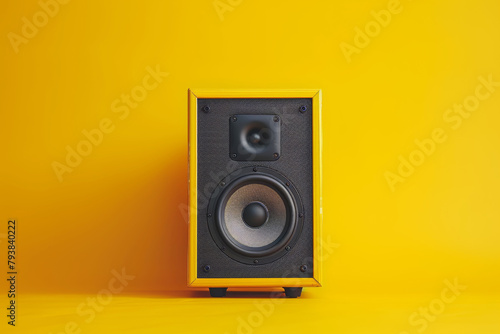 bookshelf speaker on yellow background