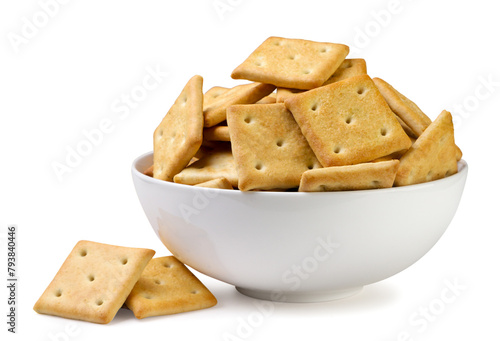 Crackers cookies in a plate close-up on a white background. Isolated © innafoto2017