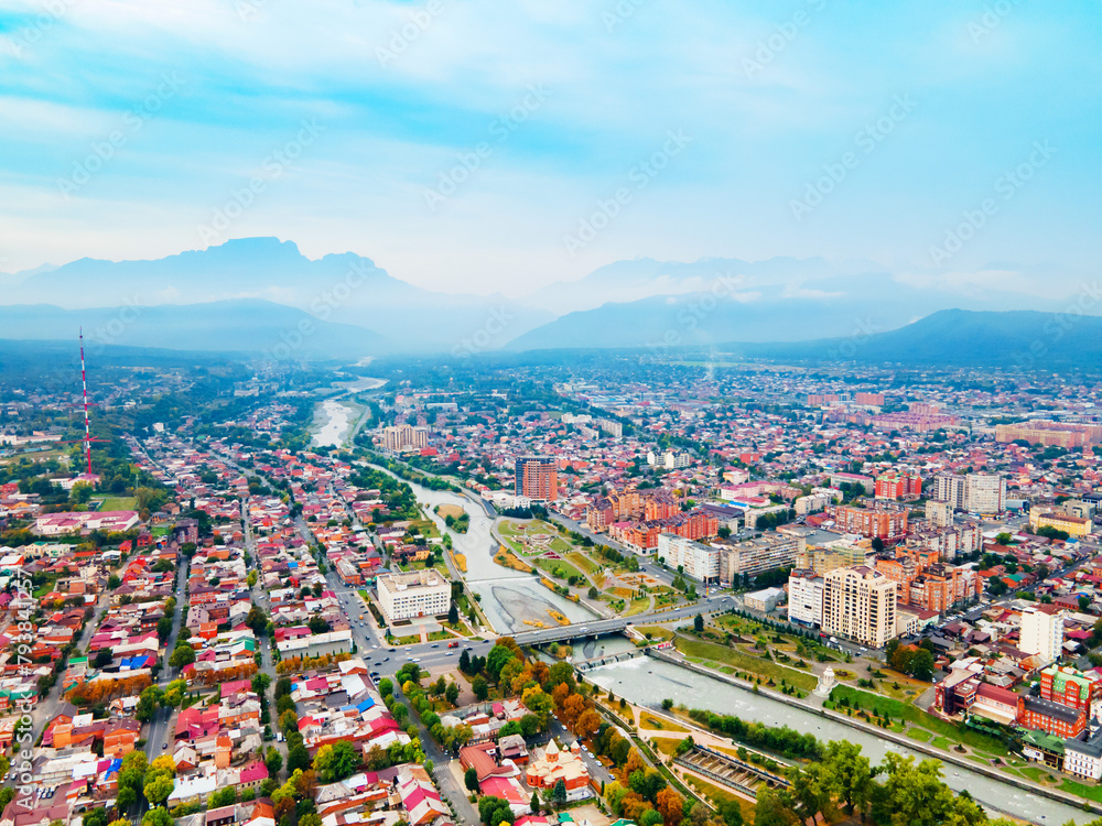 Obraz premium Vladikavkaz city aerial panoramic view